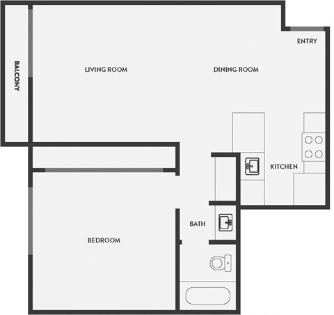 Floor plan for 1 bed, 1 bath, 745 sqft